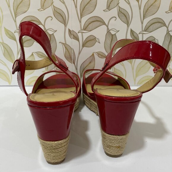 Lane Bryant Cherry Red Patent Leather Espadrille Wedge Sandals With Ankle Strap - Picture 2 of 9